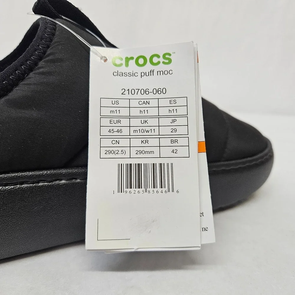 Crocs Classic Puff Moc Faux Fur Lined Slippers 210706-060 Black Mens Size 11